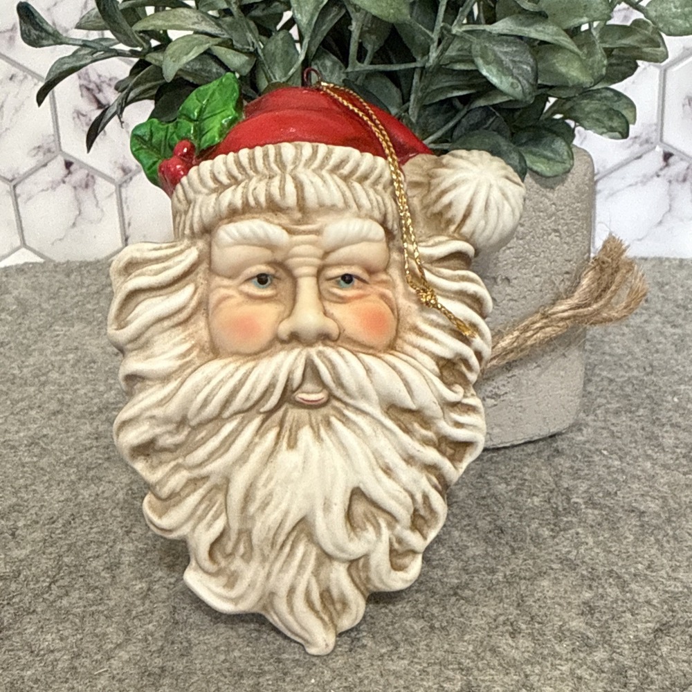 Vintage Whimsical Old World Santa Head Christmas Ornament 4" Ceramic